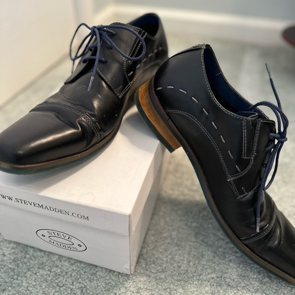 Steve Madden Navy Leather Men's Oxfords